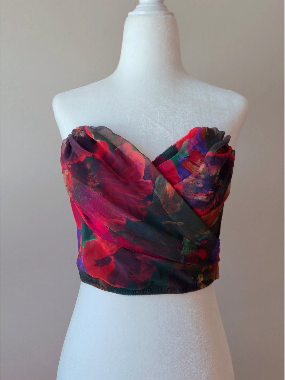 1990s Vintage Floral Sheer Chiffon Bustier ‘Private Lives’ Size Medium Stunning!